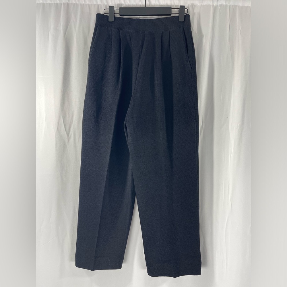 St John Basics Cropped Pants Womens 6 Black Santana Knit Pullon Straight Leg